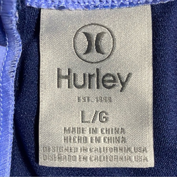 Hurley Floral Print Long Sleeve One Piece Rash Guard Swimsuit L Blue NWT - Picture 2 of 8
